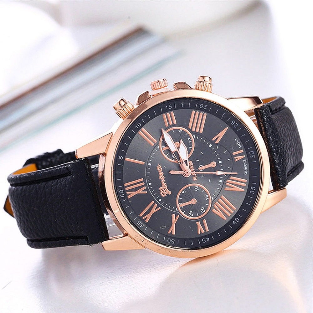 Black Roman Numerals Analog Quartz Watch NWT